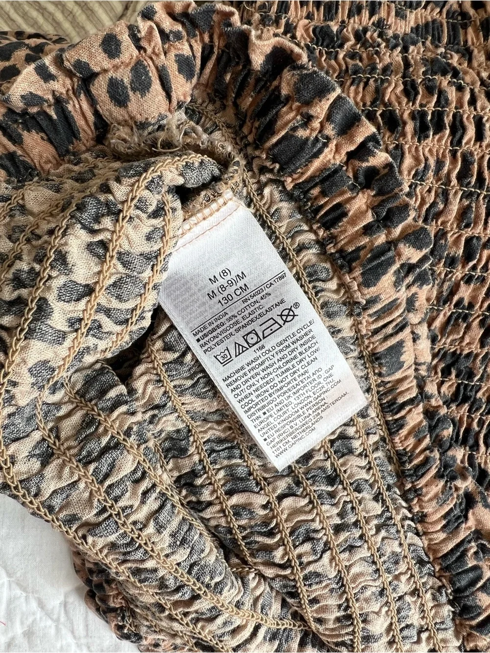 GAP Leopard Smocked Puff-Sleeve Crop Top - Brown/Black